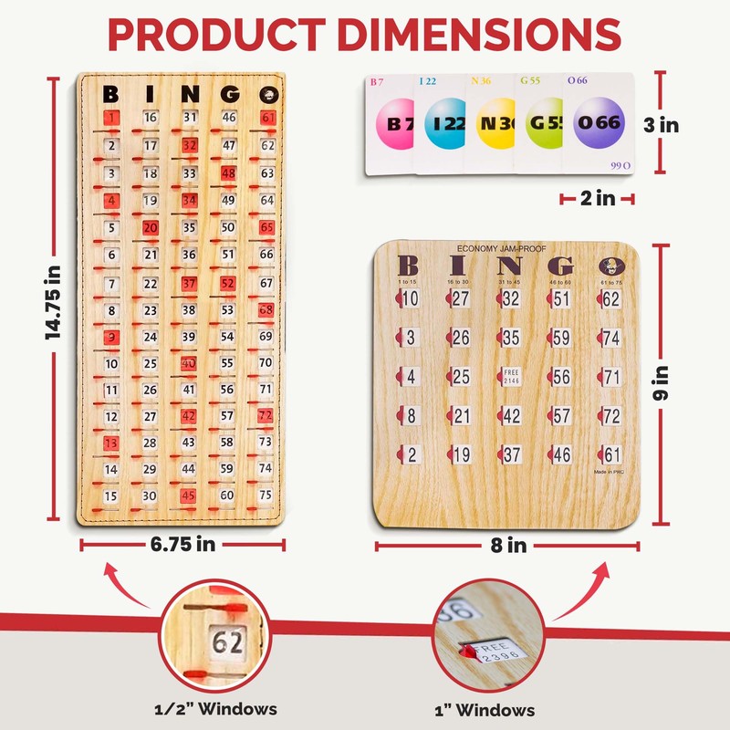 MR CHIPS Jam-Proof Bingo Cards with Sliding Windows, 50 Reusable