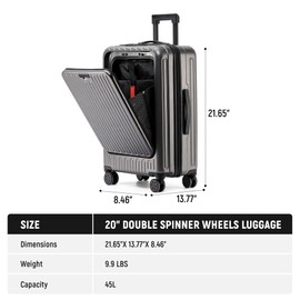 UrbanExporer 20in Carry On Luggage 22x14x9 Airline Approved, Hard Shell Carry On Luggage with Cup Holder Carry On Suitcases with Spinner Wheels