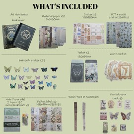 Mocrop 350 Piece Scrapbook Accessory Set, Bullet Journal Accessories with Hot Embossing Process A6 Grid Book, Beautiful Scrapbook Stickers, Gift for Teenagers and Children, Creative Diary