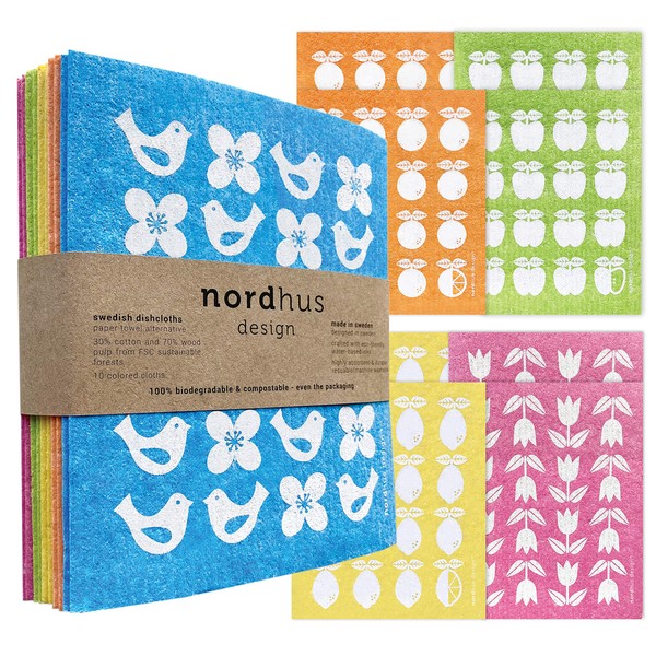 Nordhus Design Swedish Dishcloths - Original Reusable Swedish Dishcloths Replace Paper Towels, Sponges and Dish Rags - Eco Friendly, Biodegradable, Absorbent and Quick Drying Cellulose Cloths