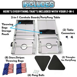 New & Improved 2-in-1 Cornhole Boards & Party Pong Table - Black Edition