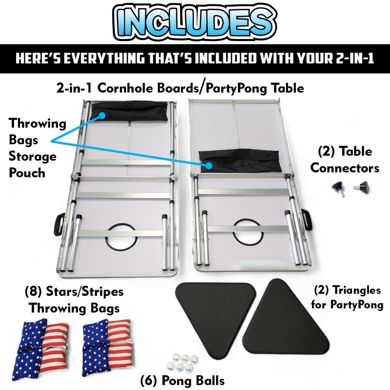 New & Improved 2-in-1 Cornhole Boards & Party Pong Table