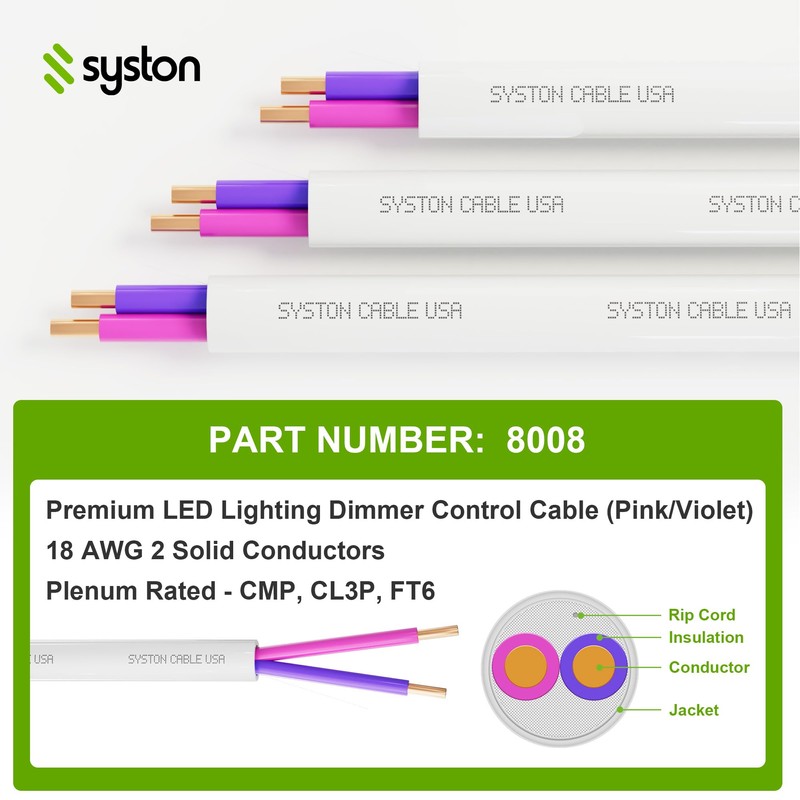 Syston Cable Technology 18/2 LED Lighting Dimmer Dimming Luminaire Control