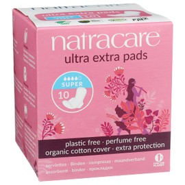 Natracare NC3280 Sanitary Napkins, Organic, For Regular & Large Days, With Feathers, Ultra Pad, Super Pack of 10, Length 9.8 inches (25 cm), Width 3.0 inches (7.5 cm), Thickness: 0.18 inches (0.47 cm)