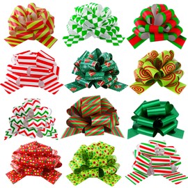 JOISHOP 24pcs Christmas Pull Bows, Christmas Wrap Pull Bows Xmas Gift Bows with Ribbon Wrapping Accessory for Xmas Gift Bouquet Basket Wrapping Party Decoration