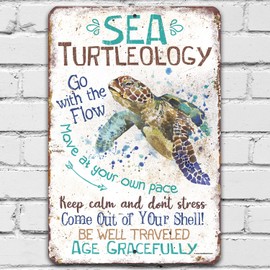 Sea Turtle Decor - Sea Turtleology - Durable Sea Turtle Gifts Metal Sign - Metal Sea Turtle Wall Decor - Sea Turtles Ocean Bathroom Decor - Great SeaTurtle Decorations for Home - Turtle Sign 12" x 18"