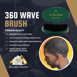 360 Wave Brush, Build Deeper Waves, Soft & Hard Boar Bristle Curved Brush, Black Lavish Essentials Signature (Medium-Hard, Emerald Green)