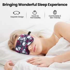 TeTupGa 2 Pack Sleep Mask for Kids Boys, Silk Blackout Eye Mask for Sleeping, with Adjustable Strap Adult Children's Bedtime Eye Cover for Side Sleepers, Travel & Home Use (2Pcs Rose Skull)