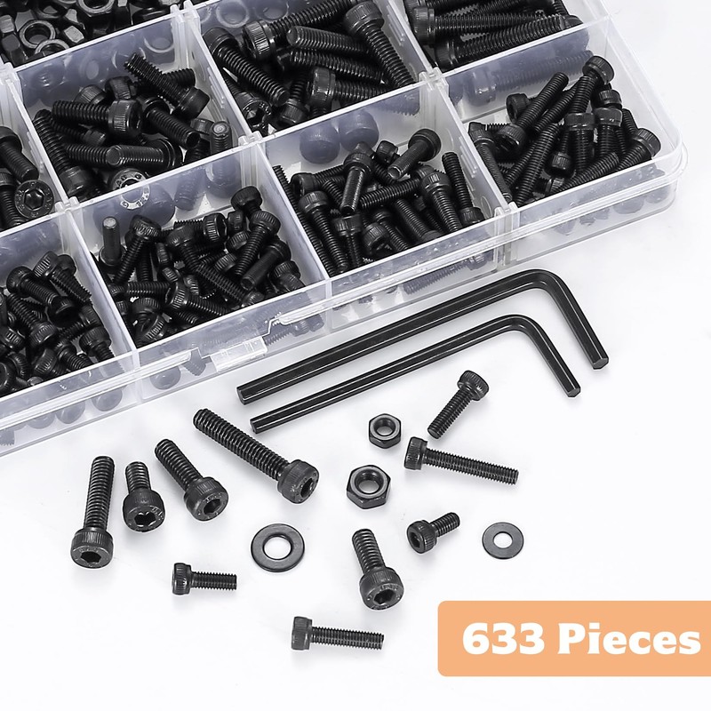 633 Pcs M3 M4 Nuts and Bolts Set, Hex Socket