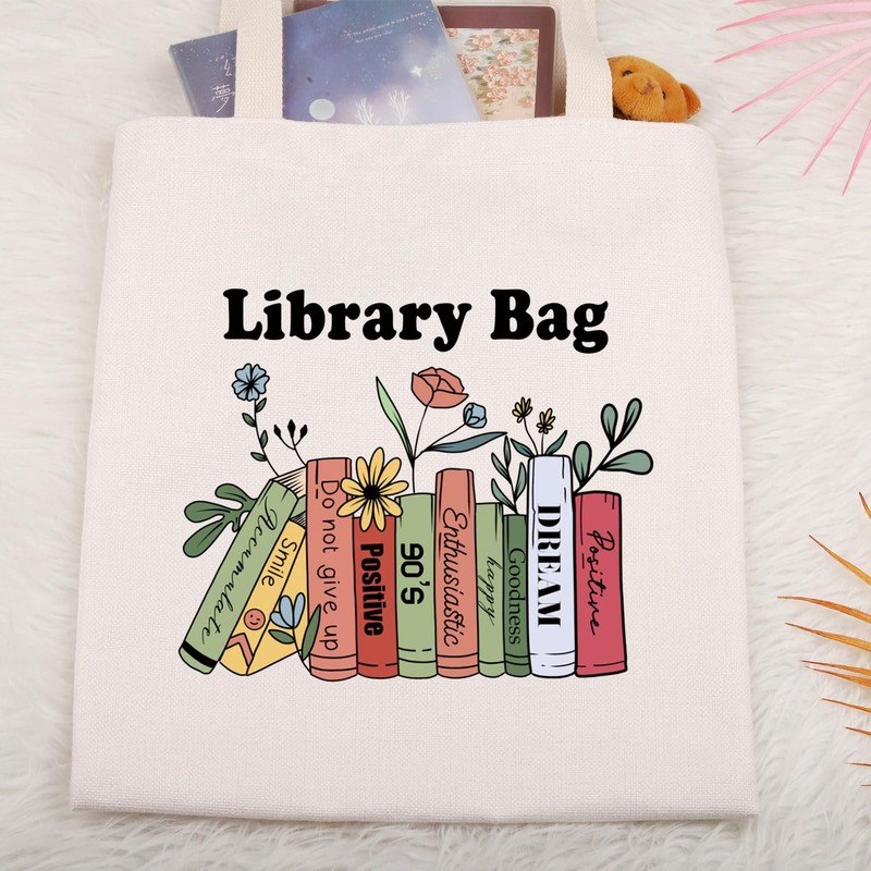 Library Canvas Tote Bag Bookworm Gift Book Lover Shopping Bag