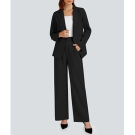 Casly Lamiit Two Piece Outfits for Women Black Blazer Suit High Waisted Dress Pants Business Casual Suiting Set Formal Interview Professional Clothes XL