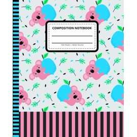 Koala Bear Composition Notebook Wide Ruled: 7.5 x 9.25 Blank Paper / 108 Pages / Stationery Gift for Note Taking - Writing - Doodles / Pink Baby Animal Blue Lemon Art Pattern Theme Cover