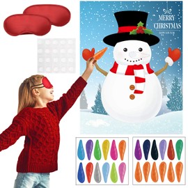 Christmas Party Pin Games Set Pin The Nose on The Snowman Pin The Beard on The Santa Claus Pin The Nose on The Reindeer for New Year Xmas Party Supplies（Snowman）