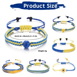 6Pcs Ukraine Bracelet for Women Men, Adjustable Hand Braided Ukraine Jewelry Pray for Ukraine, No Gemstone