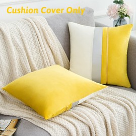 Pack of 2 Velvet Yellow Cushion Cover 18 ×18 inch Soft Solid Square Throw Pillow Case Gold Sliver Leather Striped Accent Pillowcase for Home Bed Sofa Couch Bench Seat Decor 45 x 45cm