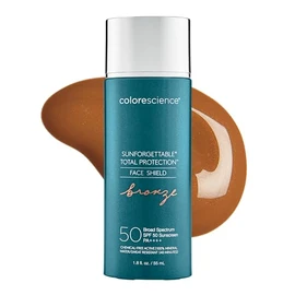 Colorescience. Sunforgettable Total Protection Face Shield Bronze SPF 50/ PA++++, UVA/ UVB, Protector solar mineral facial, bronceador con color, antioxidantes, luz azul, textura ligera, sin quimicos ni aceites, 55ml.