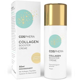 Cosphera Collagen Booster Cream 50 ml Vegan - with Hyaluronic Acid, Peptides & Vitamin B3 - Face Cream Against Wrinkles - Anti Wrinkle Cream Against Eye Bags, Dark Circles and Forehead Wrinkles