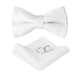 HOULIFE - Pajarita de terciopelo para hombre, color sólido, ajustable, con bolsillos, cuadrados, para bodas, fiestas, Blanco, Medium