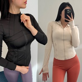 Body-Sculpting Zip-Up Long Sleeve High Neck Yoga & Workout Top Body-Sculpting Zip-Up (Purple)/M