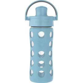 Lifefactory 12-Ounce Glass Water Bottle with Active Flip Cap and Protective Silicone Sleeve, Denim