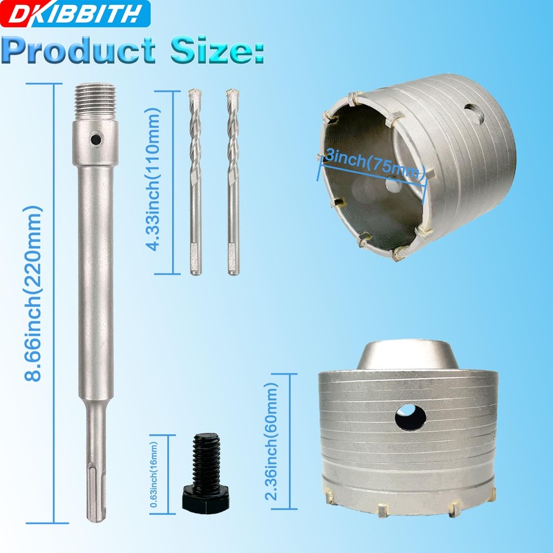 3" Concrete Hole Saw, 75mm Tungsten Steel Core Bit for