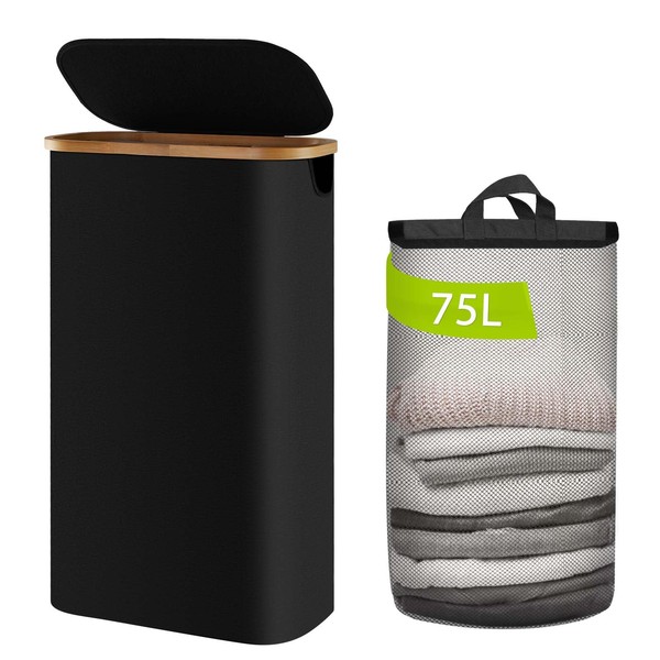 Bathola Small Laundry Basket, 75L Slim Laundry Hamper with Lid,