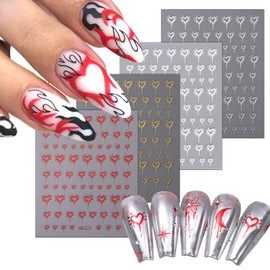 4 Sheets Heart Nail Art Stickers 3D-Self Adhesive Gold Silver Red White Nails Sticker Bronzing Dripping Blood Heart Nail Art Design French Nail Art Decoration for Women DIY Manicure Accessories