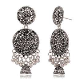Onyx Oasis Women's Traditional Silver Oxidised Chandbali Ethnic Design Jhumka/Jhumki Earrings for Women-29