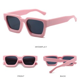 WDZAYXC Vintage Rectangular Sunglasses for Women Men Chunky Rectangle Sunglasses Retro Glasses UV400 Protection, Pink/Grey