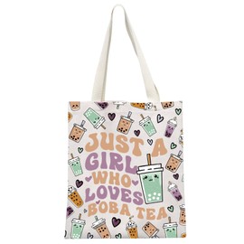 MEIKIUP Bubble Tea Canvas Tote Bag Milk Tea Lover Kawaii Foodie Gift Just a Girl Who Loves Bubble Tea Gift for Women (CA Boba Tea tote bag)