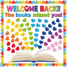 Chunnin Heart Reading Bulletin Board Decorations Set Classroom Colorful Heart Bulletin Board Border Cutout Welcome Back The Book Missed You Bulletin Board Craft Home School Library Wall Decor Supplies