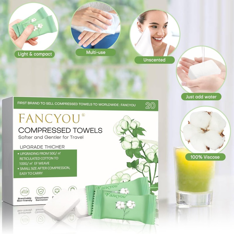 Fancyou Compressed Towel Tablets Thicken, 20 Pack Disposable Face Towel,