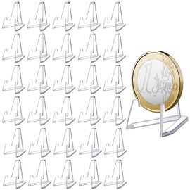 wugongshan Pack of 30 Mini Acrylic Card Stand for Trading Card Stand, Mini Acrylic Stand, Acrylic Easel Stand Holder for Pocket Watches, Medals, Coin Stands, Coins Holder, 4 x 1 x 5.8 cm