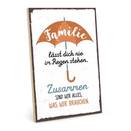 TypeStoff HS-00560 Wooden Sign with Saying "FAMILIE LÄSST DICH NIE IM REGEN STEHEN - Vintage Look with Quote as a Gift and Decoration