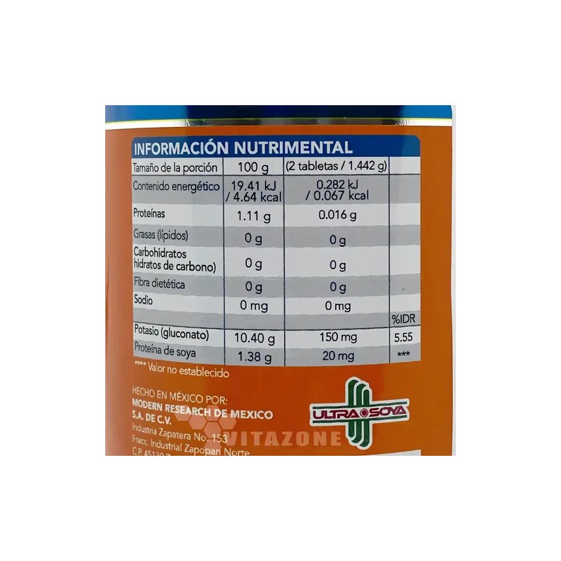 Suplemento Nutricional Gluconato De Potasio Ultra Soya 60 Tabletas Vegano