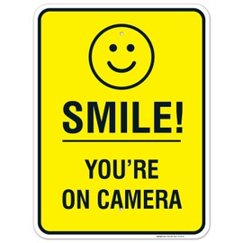 Sigo Signs Smile Your On Camera Sign, Security Video Surveillance Sign, 18x24 Inches, Rust Free .063 Aluminum, Fade Resistant, Indoor/Outdoor Use, Made in USA
