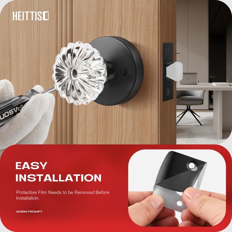 Heittis1 Pack Crystal Door Knobs Interior,Round Passage Glass Door Knob