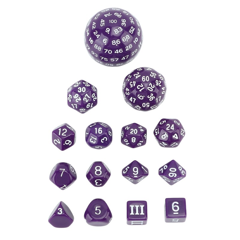 15pcs Polyhedral Dice Set 3 to 100 Sides Complete Polyhedral