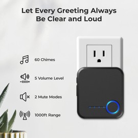 FOVKSUC Wireless Doorbell, Waterproof Door Bell with 60 Chimes, 5 Levels Volume and LED Flash, 1000ft Long Range Classroom Doorbell for Home Office Hospital (2 Receiver & 1 Button, Black)