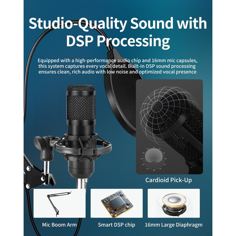 J.I.Y Podcast Equipment Bundle for 1, Studio Recording Kit with