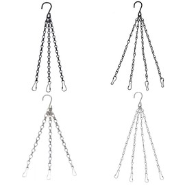 Hanging Basket Replacement Chain for Flower Pots – Approx. 16-Inch Metal Hanger with 3-Point or 4-Point Hooks in Silver or Black