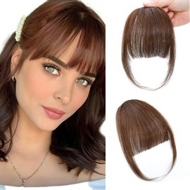 Bangs Hair Clip In Bangs 100% Human Hair Bangs Wispy Bangs Light Brown Bangs Hair Clip Curved Bangs Clip On Air Bangs For Women Fake Bangs Hair Bangs Clip In Human Hair(Wispy Bangs,Light Brown)