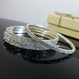 Efulgenz Indian Bangles for Women Bollywood Rhinestone CZ Crystal Bracelet Bangle Set Wedding Bridal Fashion Jewelry for Women (4 Pcs) Size 2.8