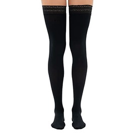 Dr. Comfort Microfiber Opaque Thigh High 20-30 mmHg Compression Stockings-Black-L