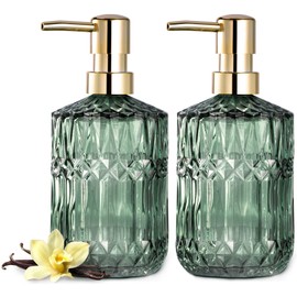 EMPO Seifenspender aus Transparentem Glas mit ABS-Kunststoff-Pumpe, Lotionspender für Küche, Bad (2er-Pack Grün)