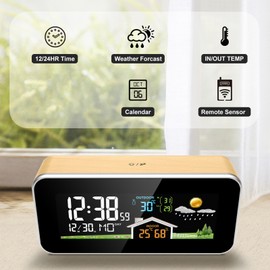 EM1005A Weather Station Indoor and Outdoor Digital Display Thermometer Humidity Adjustable Brightness Backlight Home Forecast Station  Calendar Alarm Clock