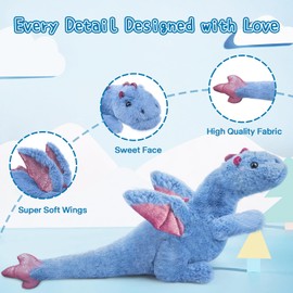 Trsnyl Giant Weighted Stuffed Animal 10Lbs 35.4", Heavy Soft Dragon Plush Toy, Blue Weighted Dragon Stuffed Animal for Kids and Adults, for Comfort and Relaxation