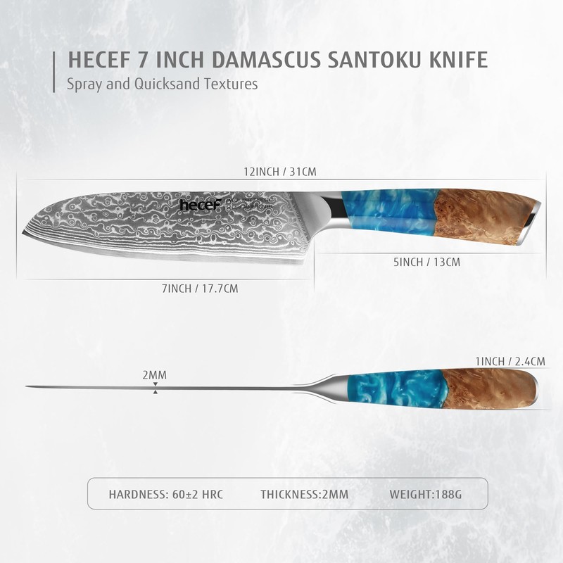 hecef Damascus Chef Knife, High Carbon Stainless Steel Ultra Sharp