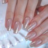 MERVF Coffin Press on Nails Long Fake Nails Nude Glue