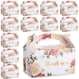Xinnun 50 Pcs Thank You Treat Boxes Floral Design Gift Boxes Gable Boxes Party Favor Boxes for Tea Party, Father's Day, Wedding